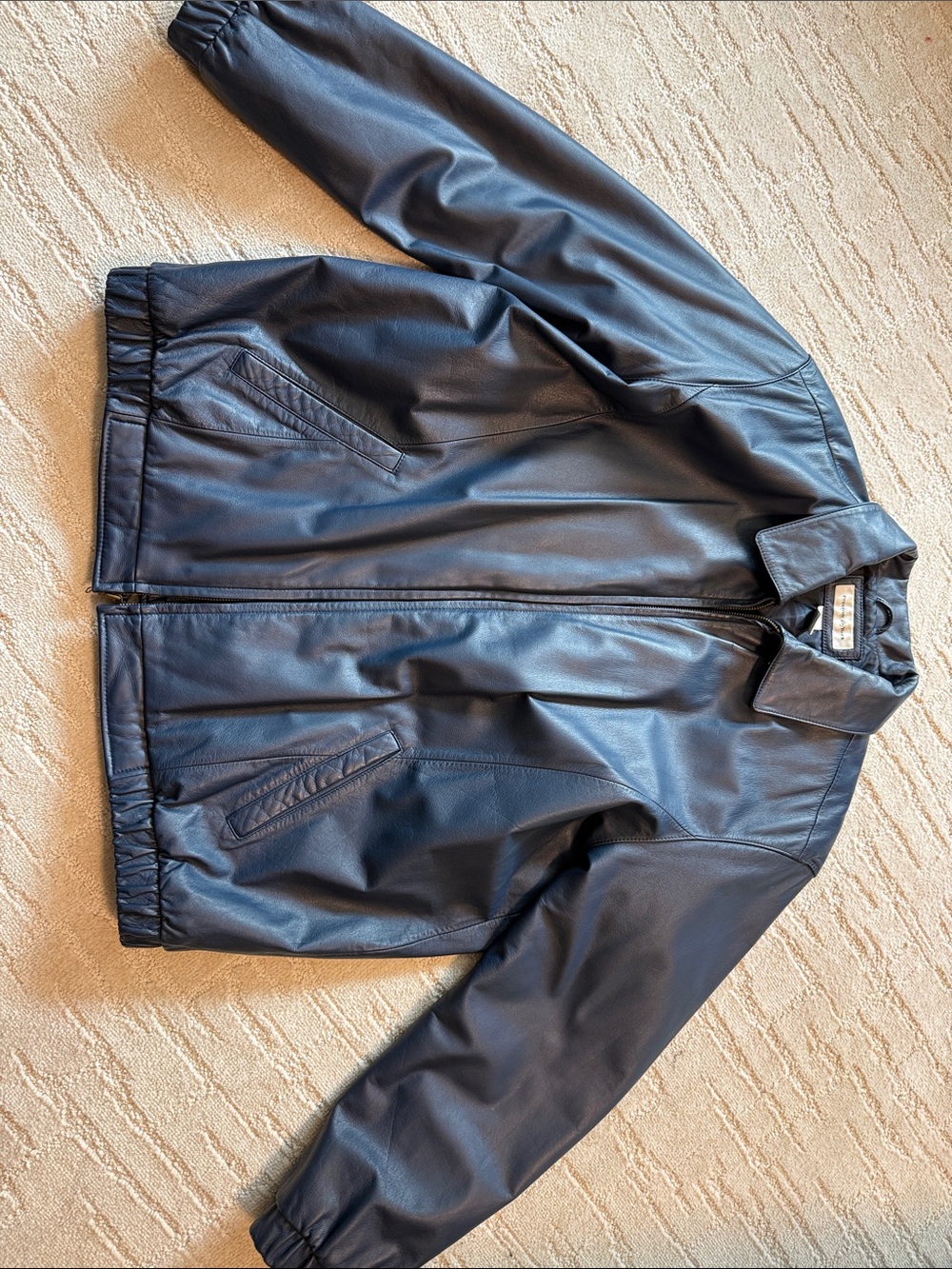 Preston & York Blue Leather Bomber Jacket